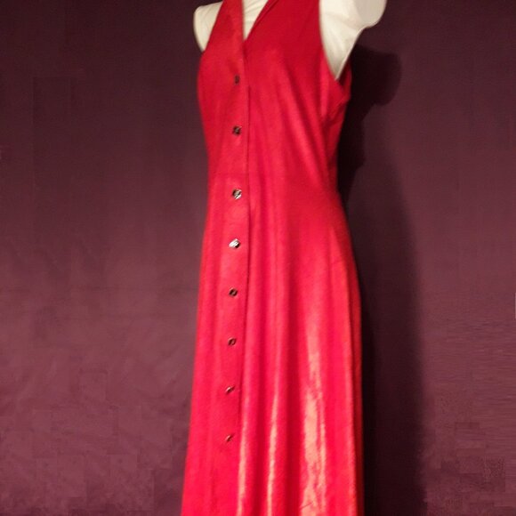 Vintage 1960s 1970s Red Halter Dress Midi Sleeveless Women Ladies 60s 70s - Picture 3 of 7